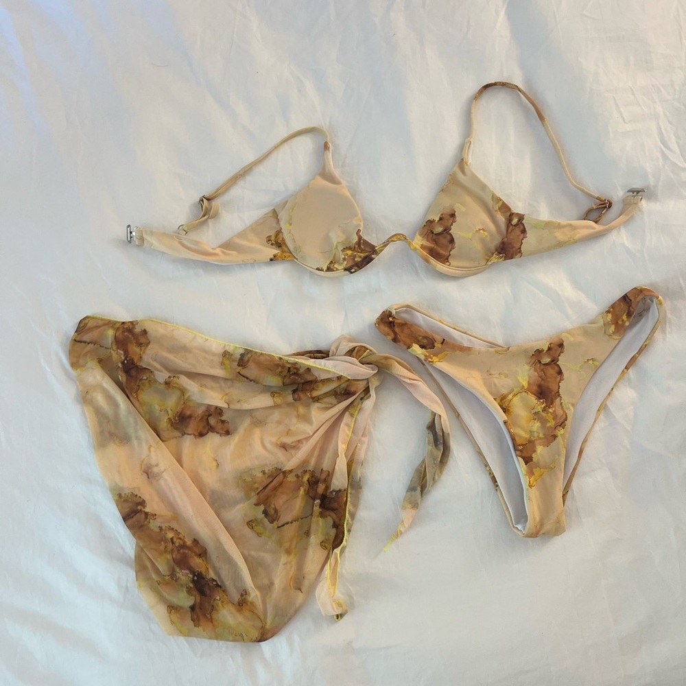 Shein‎ yellow bikini set. Comes with threee pieces - top bottom and sarong